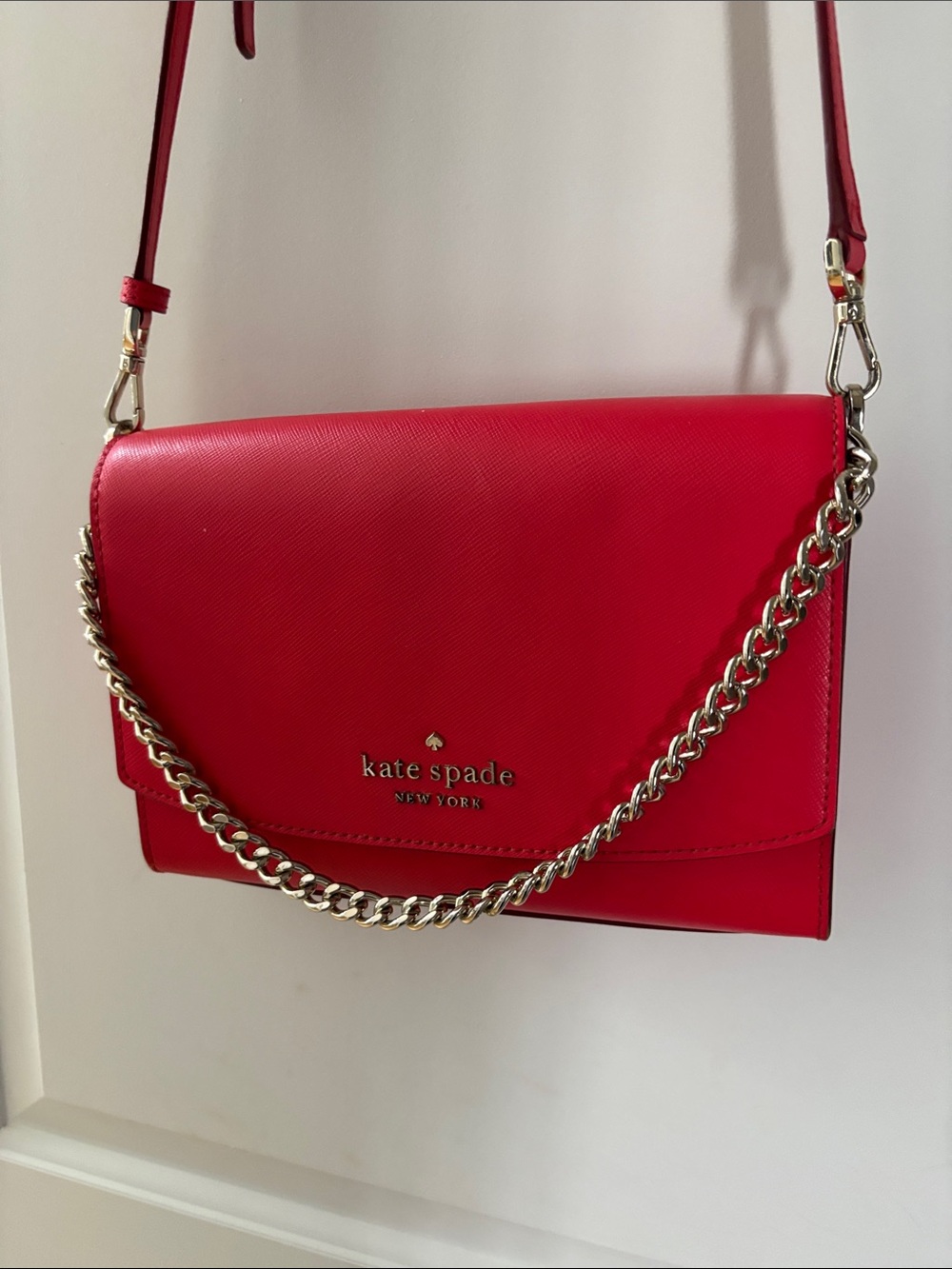 kate spade red Leather Crossbody with Gold Chain Strap